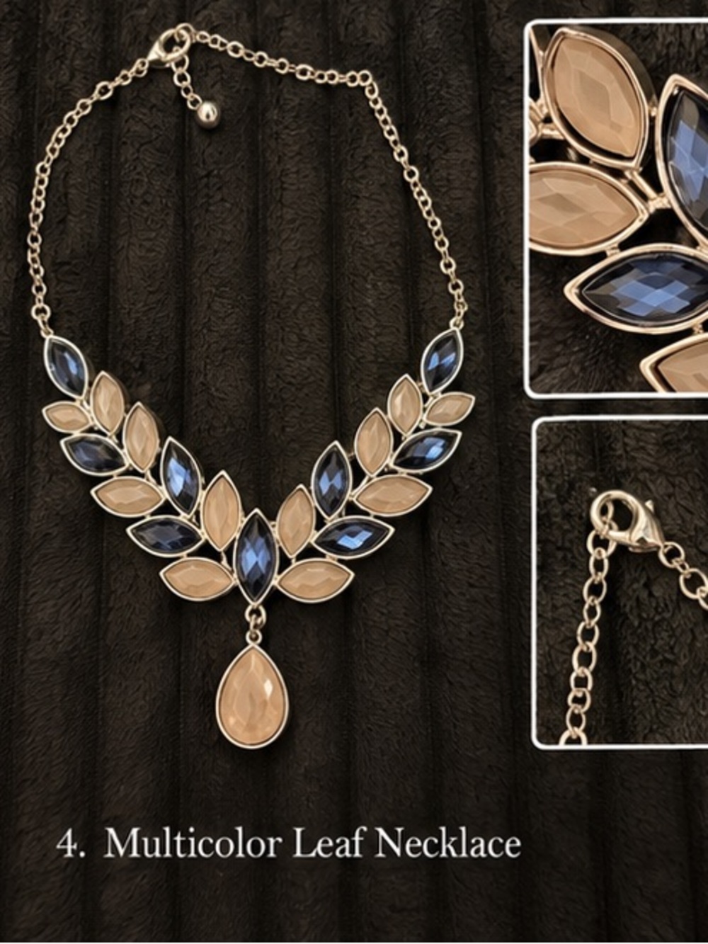 Multicolor Leaf Statement Necklace - Blue & Beige